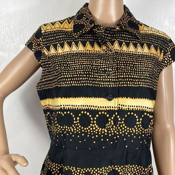 Liz Claiborne black & gold cap sleeve collared shirt dress size 12P - Picture 2 of 9